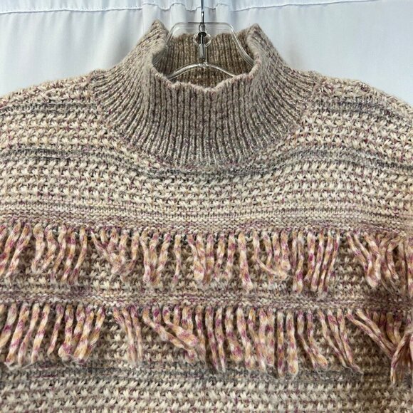 Loft Mock Neck Pink/Multi Knit Sweater Long Sleeve Size Small Fringe - Picture 3 of 9